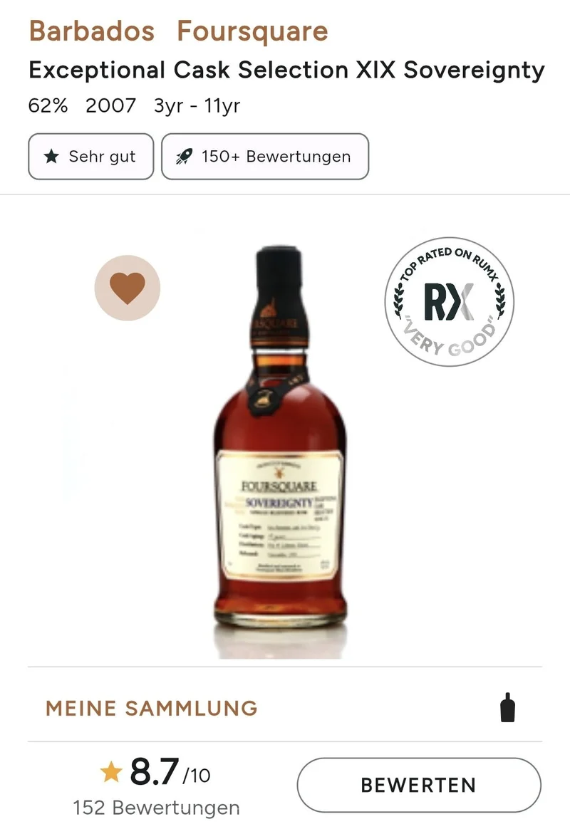 Foursquare Sovereignty 2007 #8 #8 Barbados Rum Exceptional collection 62 % vol. 0,7l ecs