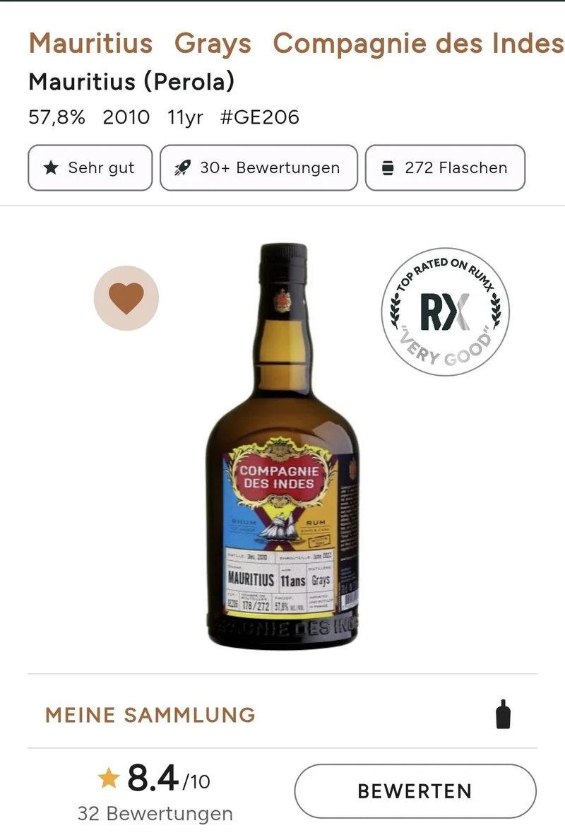 Compagnie des Indes Mauritius 2010 Cognac cask Grays Dist. 57,8% vol. 0,7l cdi Rum Rhum Agricol 11