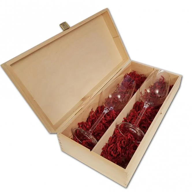 Rotweingläser-Geschenkset mit 2er Holzkiste und Gravur deines Logos / Designs