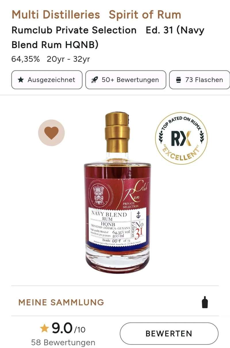 Rumclub Ed. 31 Trinidad Jamaica Guyana blend 64,35% vol. 0,5l Single cask Rum club