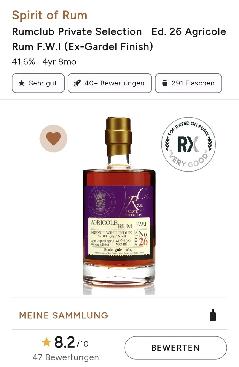 Rumclub Ed. 26 Ex-GARDEL von 1983 41,6% 0,5L French west indies Rhum Agricole rum club