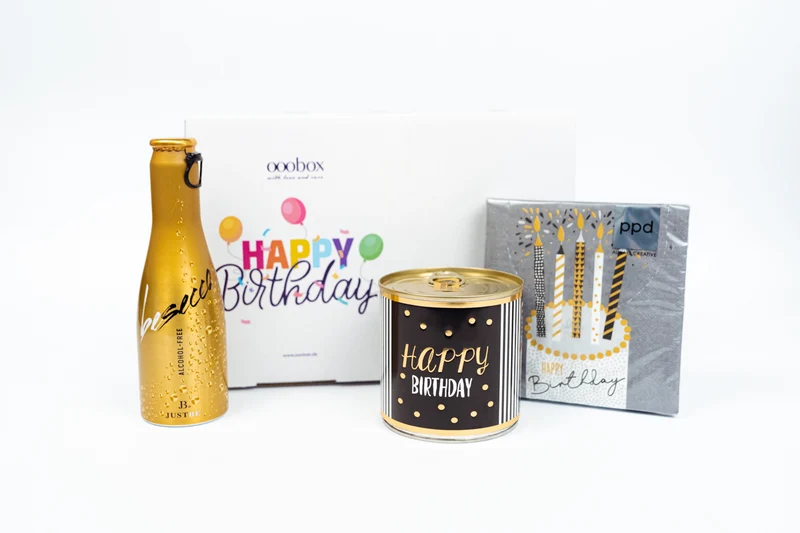 Geburtstags-Geschenkbox ohne Alkohol – mit Kuchen & alkoholfreiem Sekt