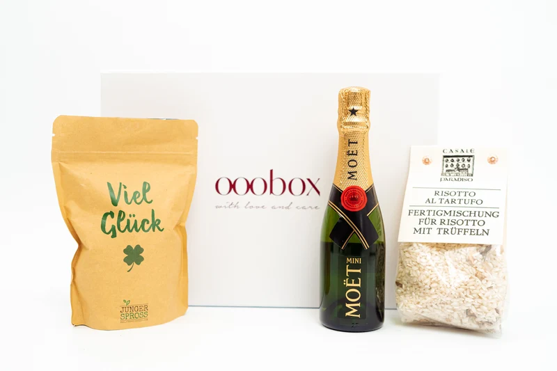 Champagner Geschenkbox mit Risotto & Sonnenblume – Edle Glückwünsche zum Feiern