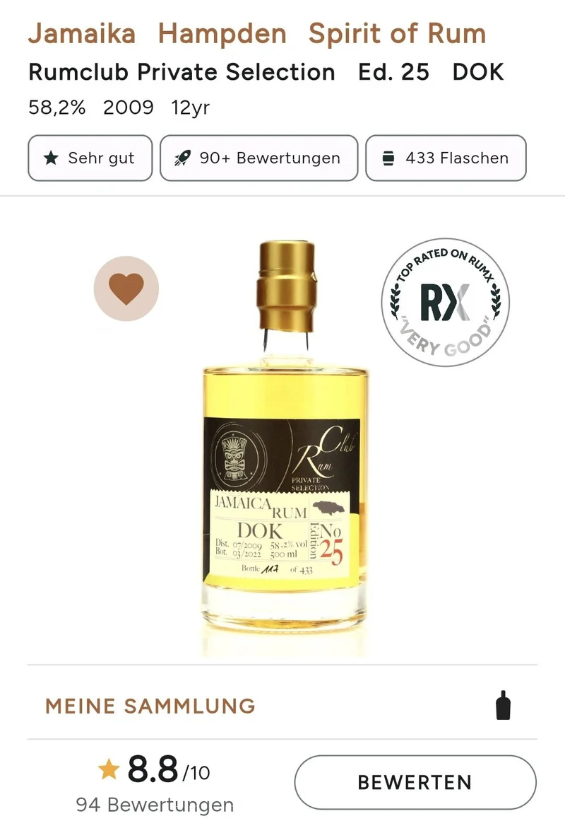 Rumclub Ed. 25 Hampden HD 2009 DOK Jamaica 58,2% vol. 0,5l Single cask Rum club Jamaika
