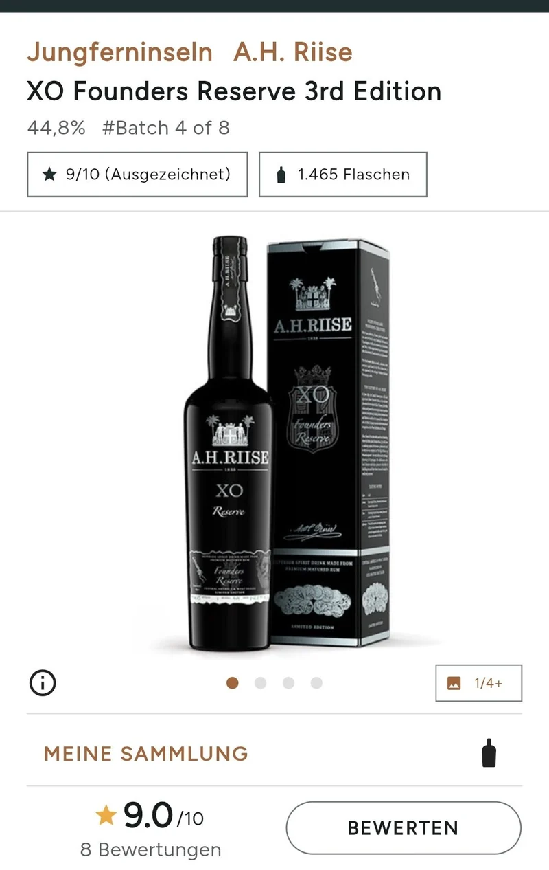 A.H.Riise XO Founders 3 2022 Reserve 0,7l 44,8% vol. Rum limited