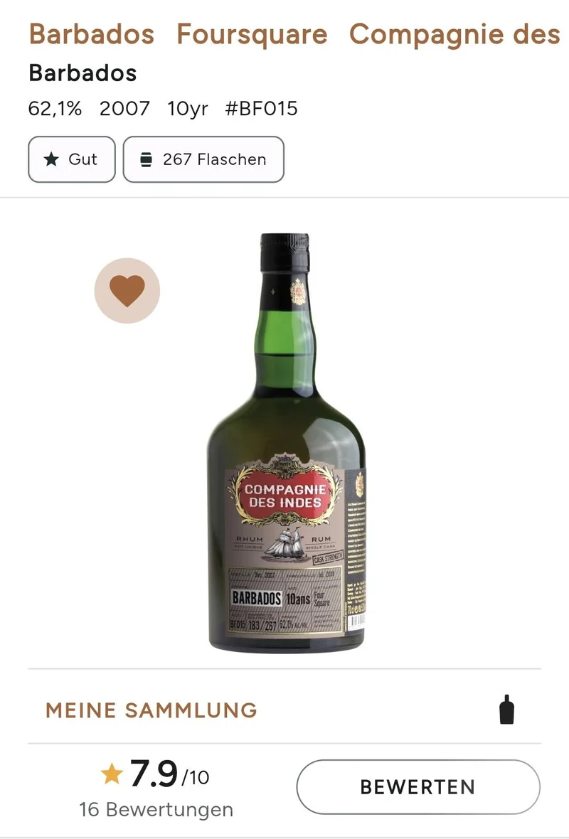 X Compagnie des Indes Foursquare 2007 10 y Barbados Single Cask Rum 43% vol. 0,7l Fassabfüllung Sonderedition limitiert auf ein Fass