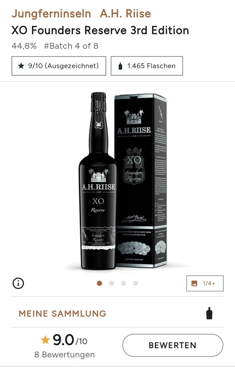 A.H.Riise XO Founders 2 2022 Reserve 0,7l 44,3% vol. Rum limited