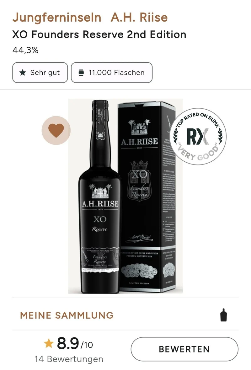A.H.Riise XO Founders 2 2022 Reserve 0,7l 44,3% vol. Rum limited