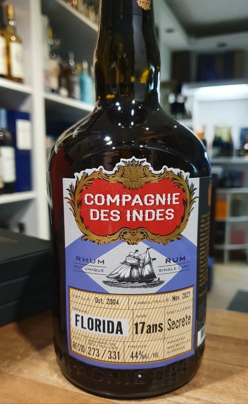 Compagnie des indes Florida 2004 17y secrete Dist. 0,7l 44% vol. Single Cask RUM CDI
