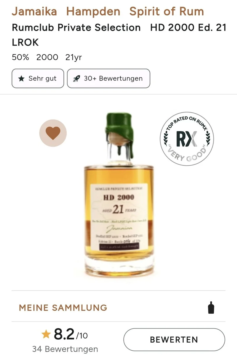 Rumclub Ed. 21 Hampden HD 2000 Jamaica 50% vol. 0,5l Single cask Rum club Jamaika