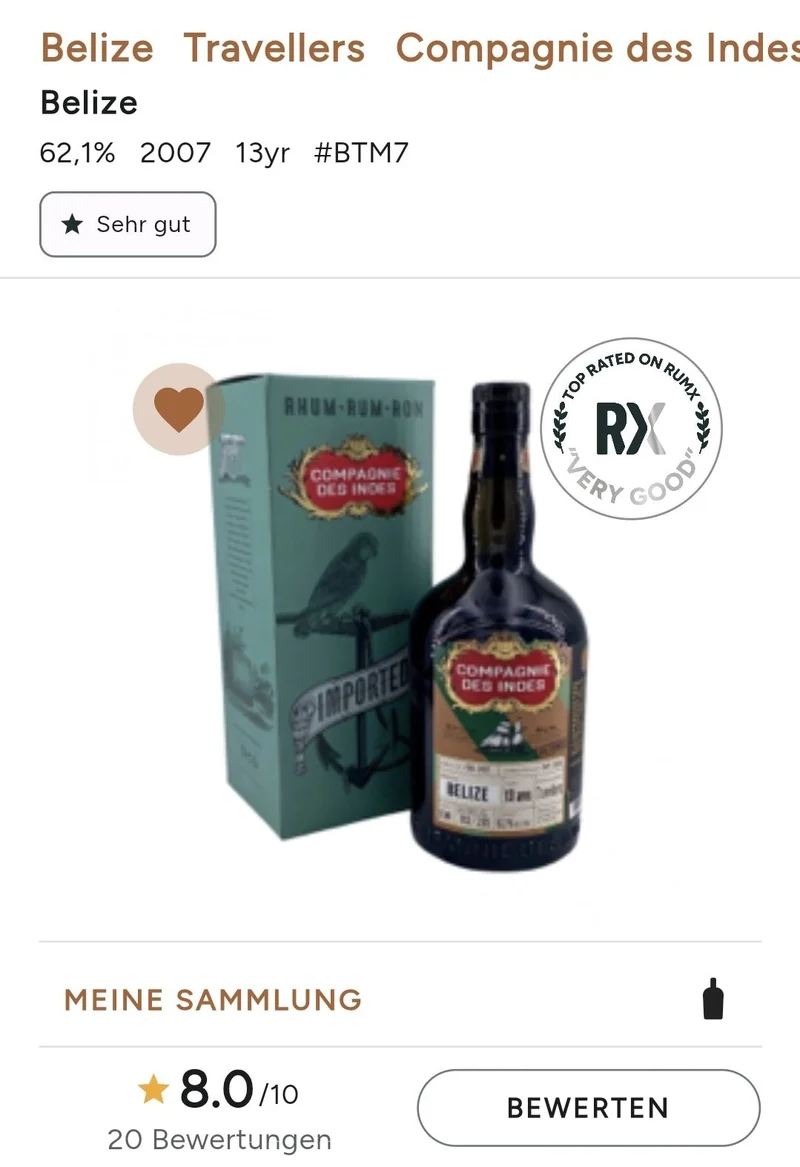 Compagnie des Indes Belize 2007 Travellers Dist 13 YO 62,1% vol. 0,7l Rum