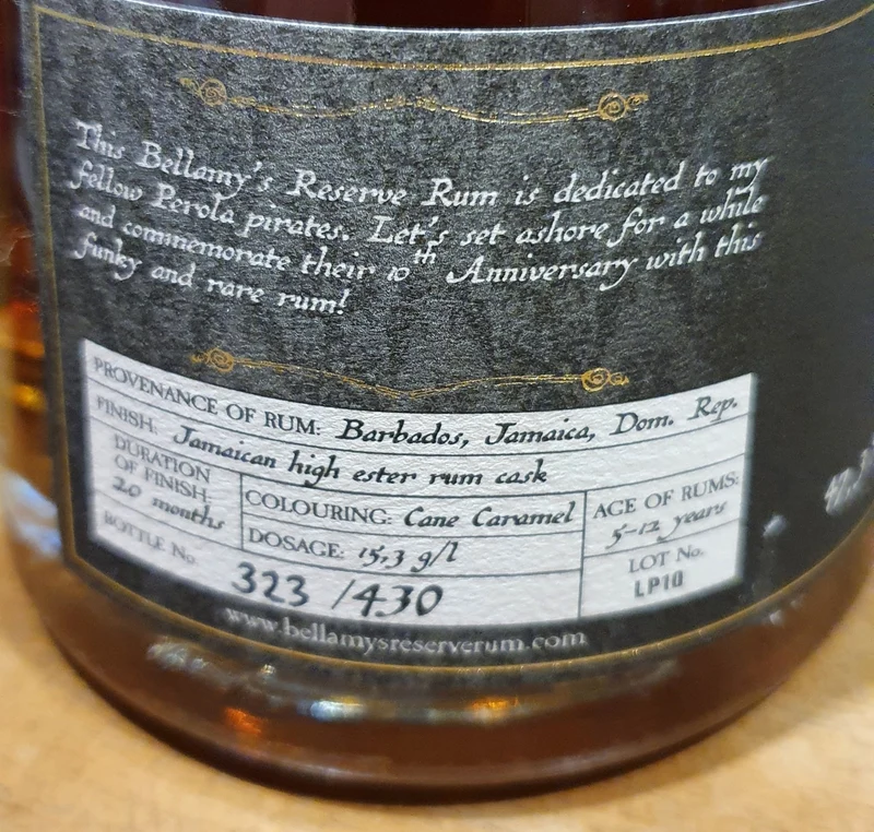 X Bellamy's Rum 10th Edition Jam. High Ester cask 0,7l 47.3%vol.