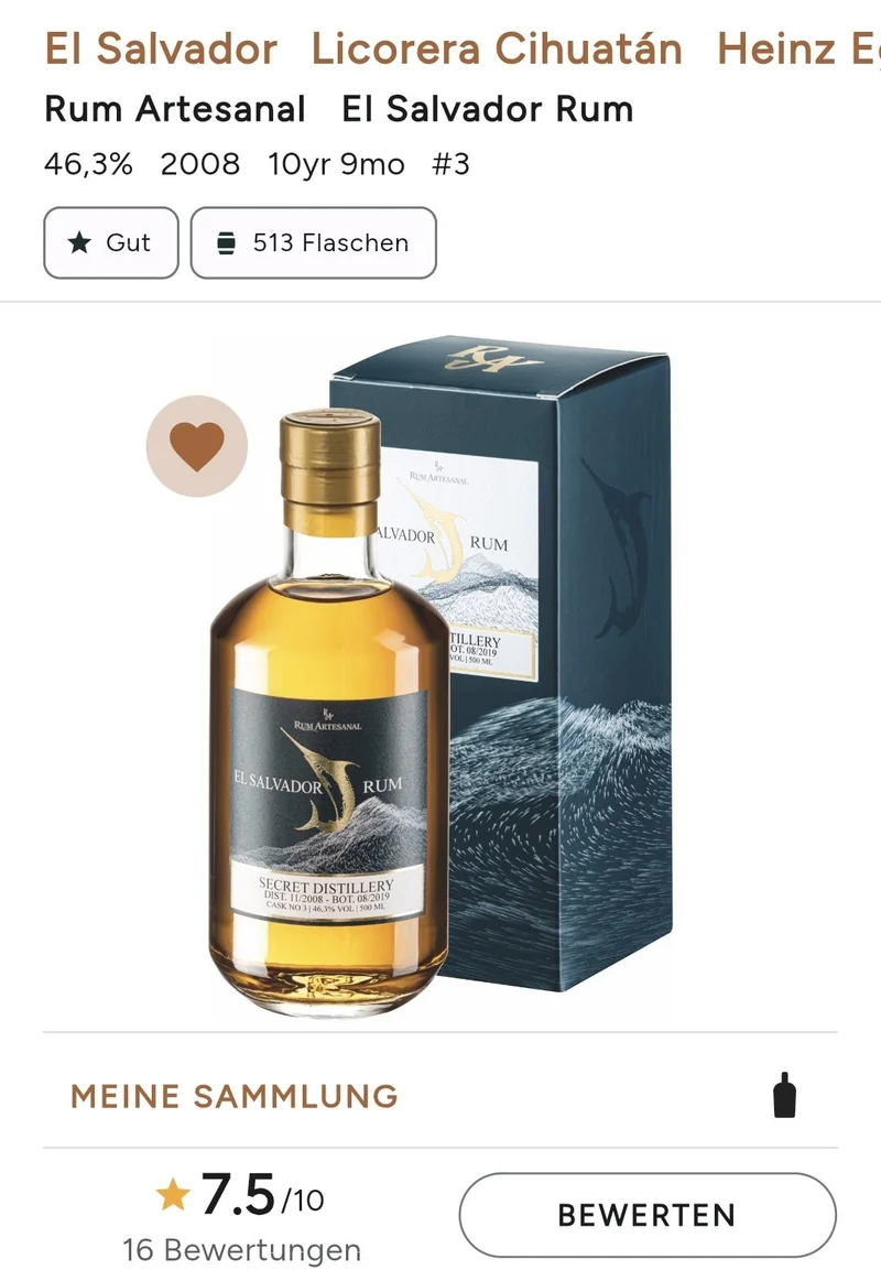 RA El Salvador 2008 11y 0,5l 46,3% vol. single cask Rum Artesanal