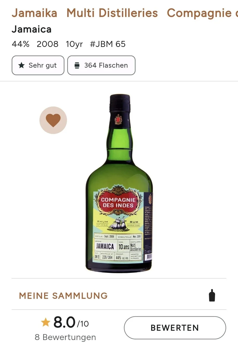 Compagnie des Indes Jamaica 2008 2018 Multidestillers 10 y 0,7l 44 % vol. Rhum Rum Fassabfüllung Sonderedition limitiert auf ein Fass