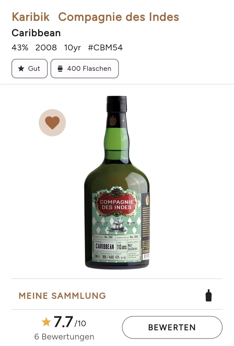 Compagnie des Indes Caribbean 2008 0,7l 43%vol. cdi Rum 10 y