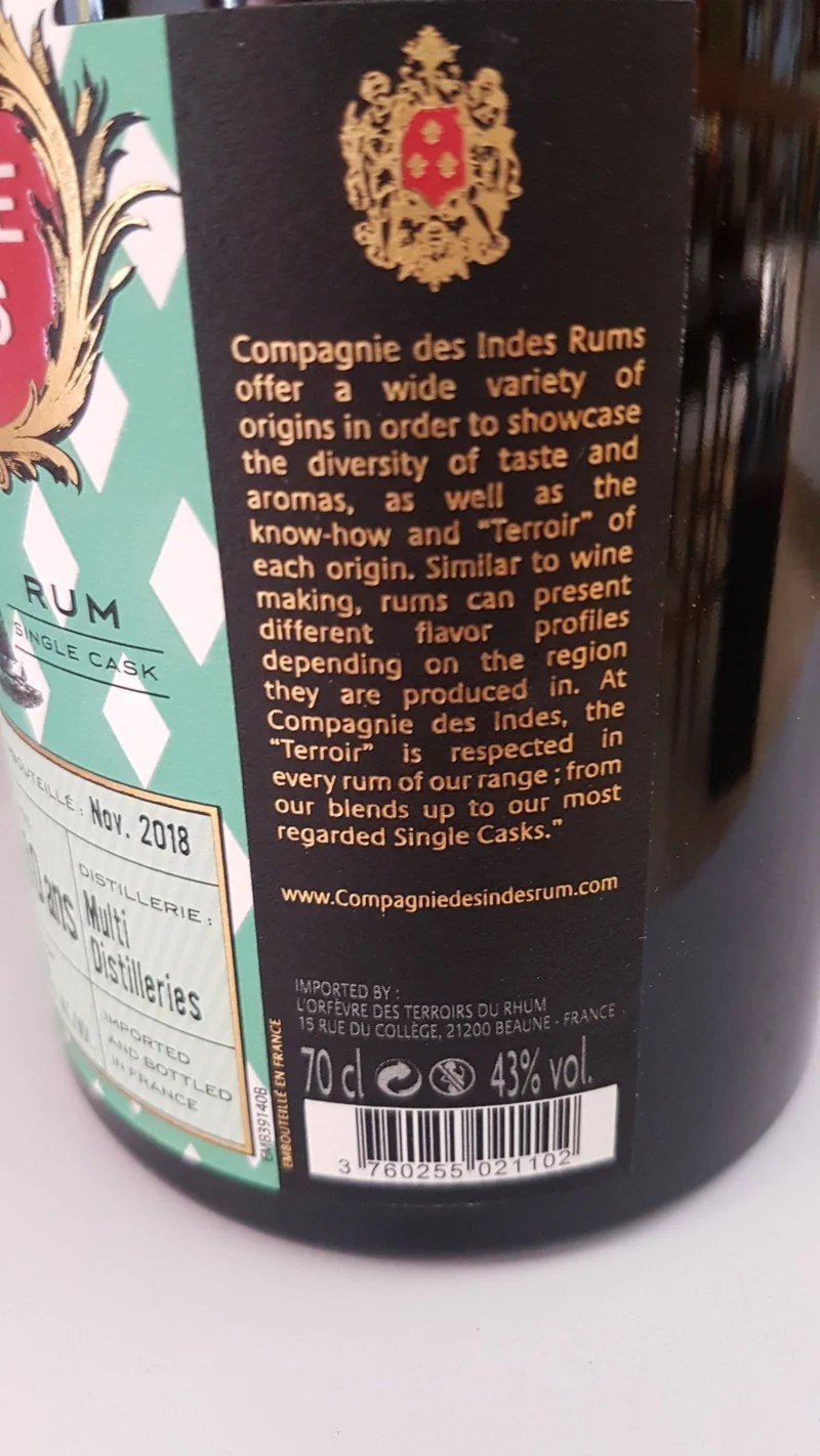 Compagnie des Indes Caribbean 2008 0,7l 43%vol. cdi Rum 10 y