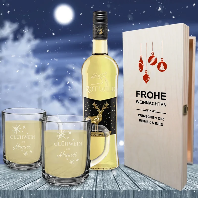 Rotwild individuelles Glühwein-Geschenkset zu Weihnachten mit Gravur
