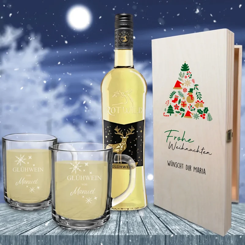 Personalisiertes Glühwein-Geschenkset zu Weihnachten mit Gravur