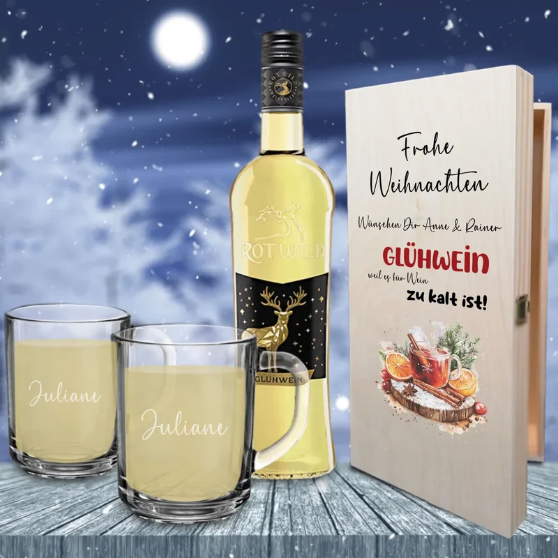 Persönliches Glühwein Geschenkset mit individueller Kiste und Gläsern