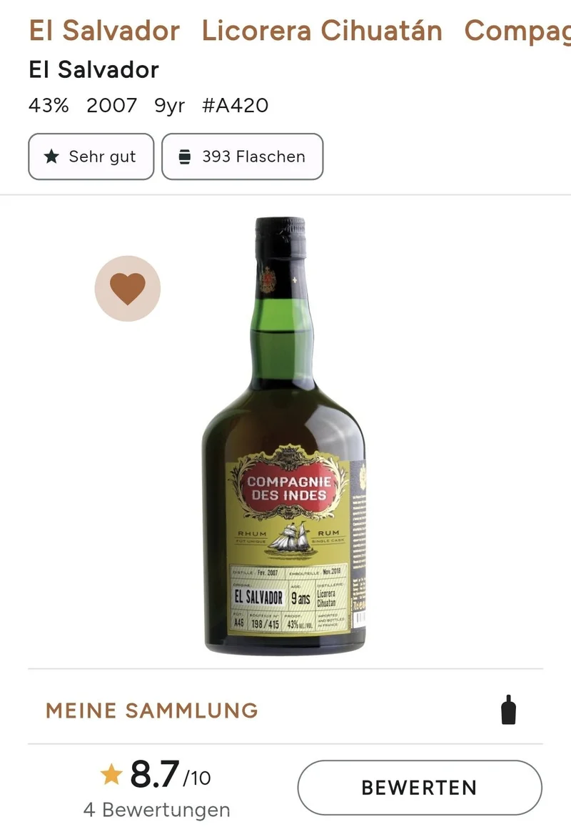Compagnie des Indes El Salvador 9 0,7l 43%vol. Rum CDI