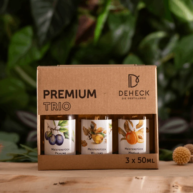 Meisterstücke Geschenk | Trio Premium Spirituosen Set | Marille, Pflaume & Williams