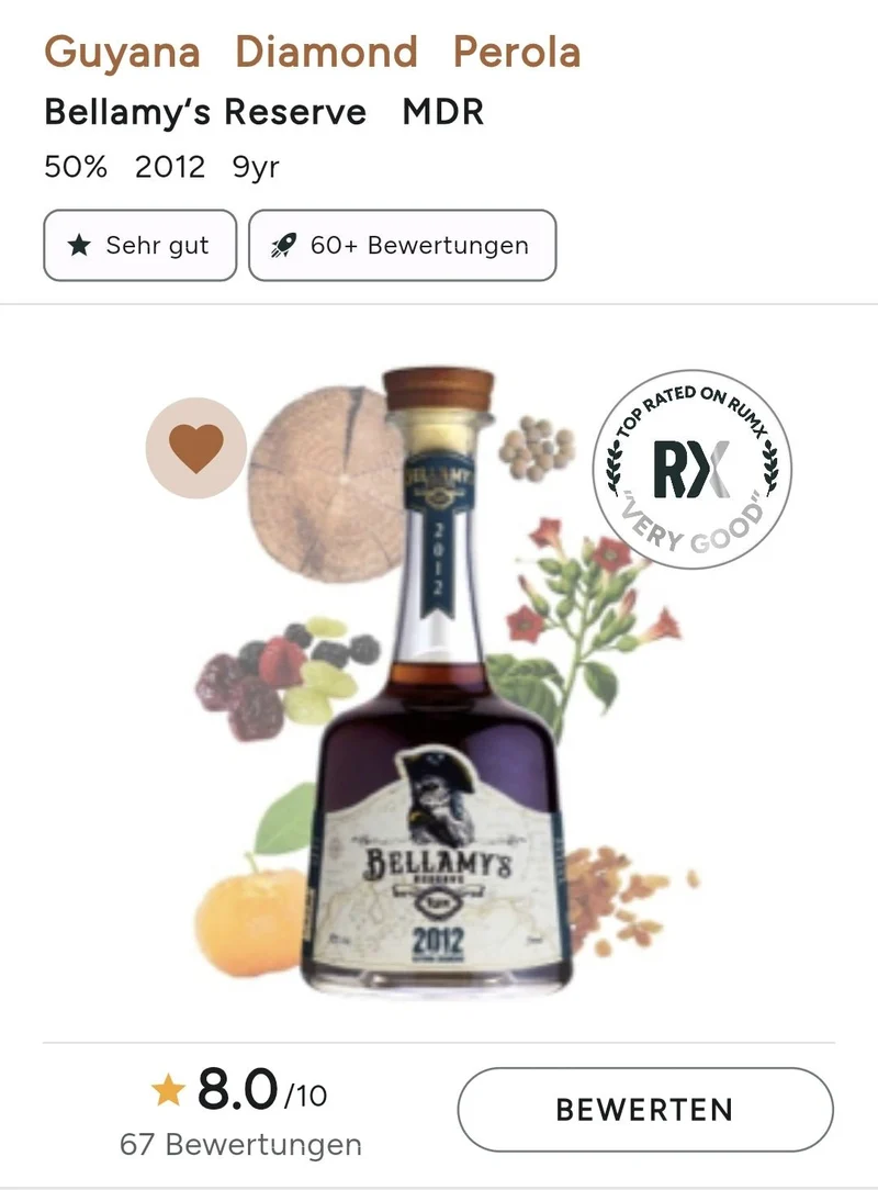 Bellamy's Reserve 2012 Guyana Diamond 9 y MDR Mit GP 0,7l 50 %vol. Rum