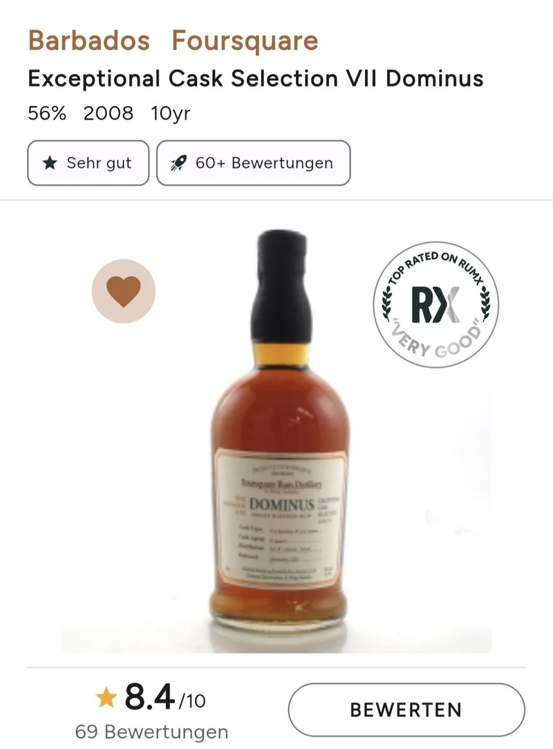 X Foursquare Dominus 2008 VII Barbados Rum Exceptional collection 56 % vol. 0,7l limitiert limited