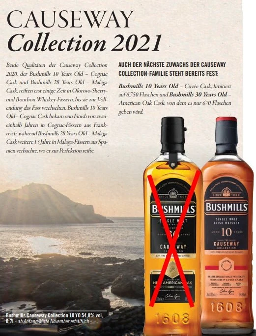 X Bushmills Causeway 2010 Cuvee cask Collection 10y 0,7l 54,8% vol. Irish Whiskey