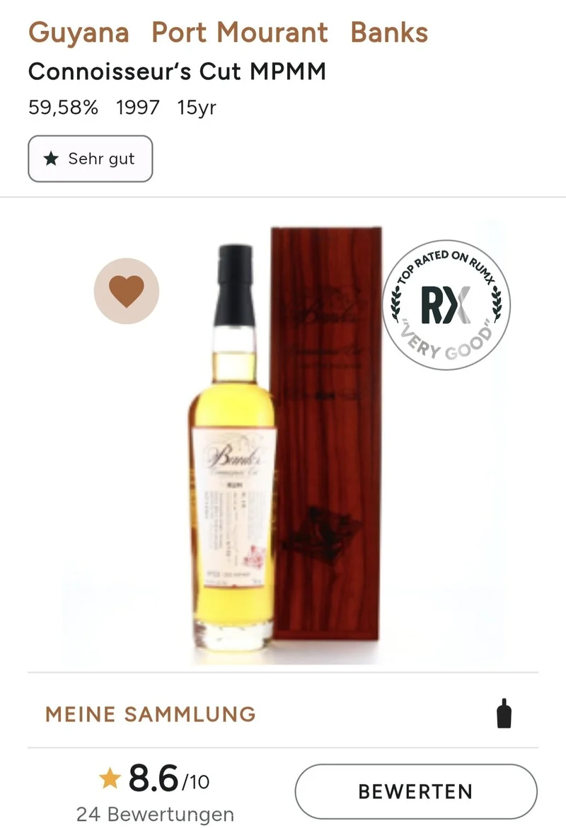 Banks 1997 Port Mourant Guyana Uitvlugt MPMM 0,7l 59,58% vol. #017 mit Holzkiste Rum single cask
