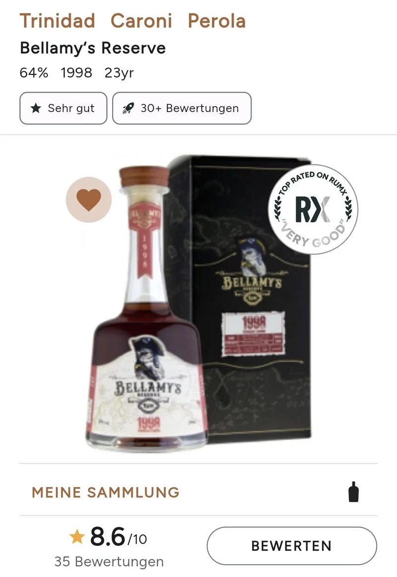 Bellamy's Reserve 23y 1998 Trinidad Caroni Distillery Rum 0,7l 64%vol.Belamys