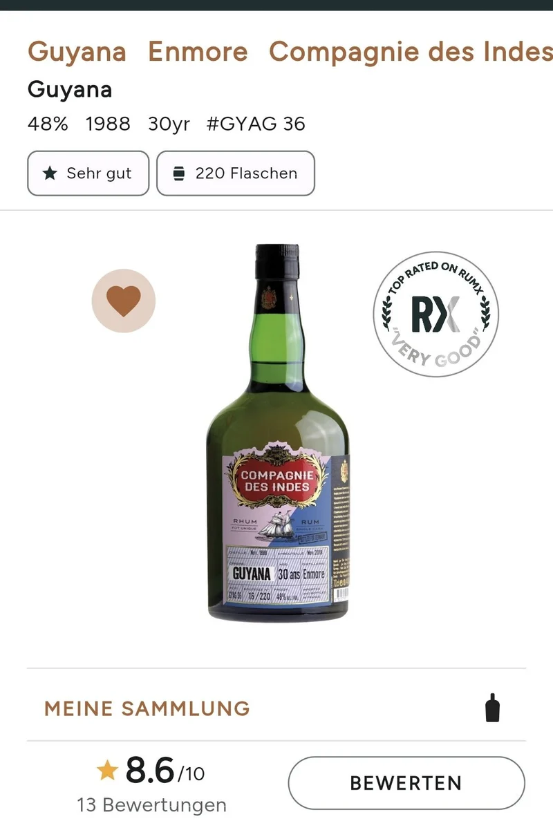 Compagnie de indes Enmore 1988 2018 Guyana 30 y 0,7l 48% vol. Single Cask RUM CDI Rum