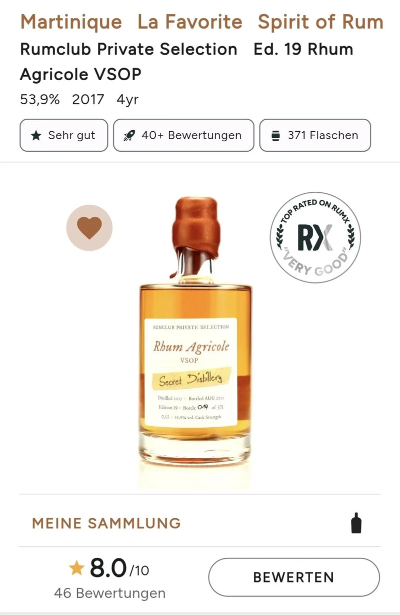 Rumclub Ed. 19 La Favorite secret Martinique 53,9% vol. 0,5l Single cask Rum club Rhum agricole