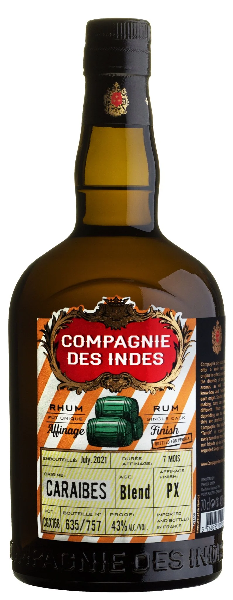 Compagnie de Indes Caraibes PX 2021 0,7l 43%vol. CDI Rum exkl. Perola