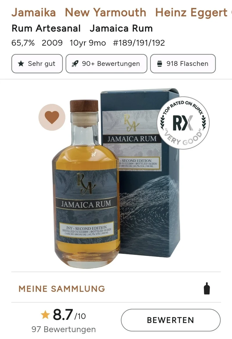 RA New Yarmouth 2009 JNY second edition 0,5l 65,7% vol. Jamaica Artesanal Rum