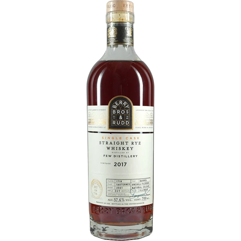 Berry Bros & Rudd FEW Streight Rye Whiskey Sauterns Single Cask #1718 2017