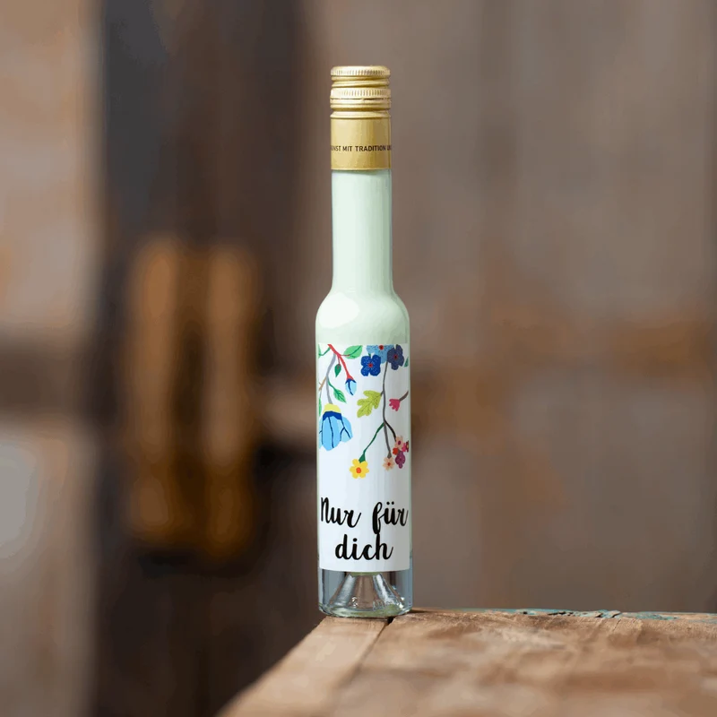 Nur für dich Sahnelikör | Blumen Etikett | Pistazien Likör 15%