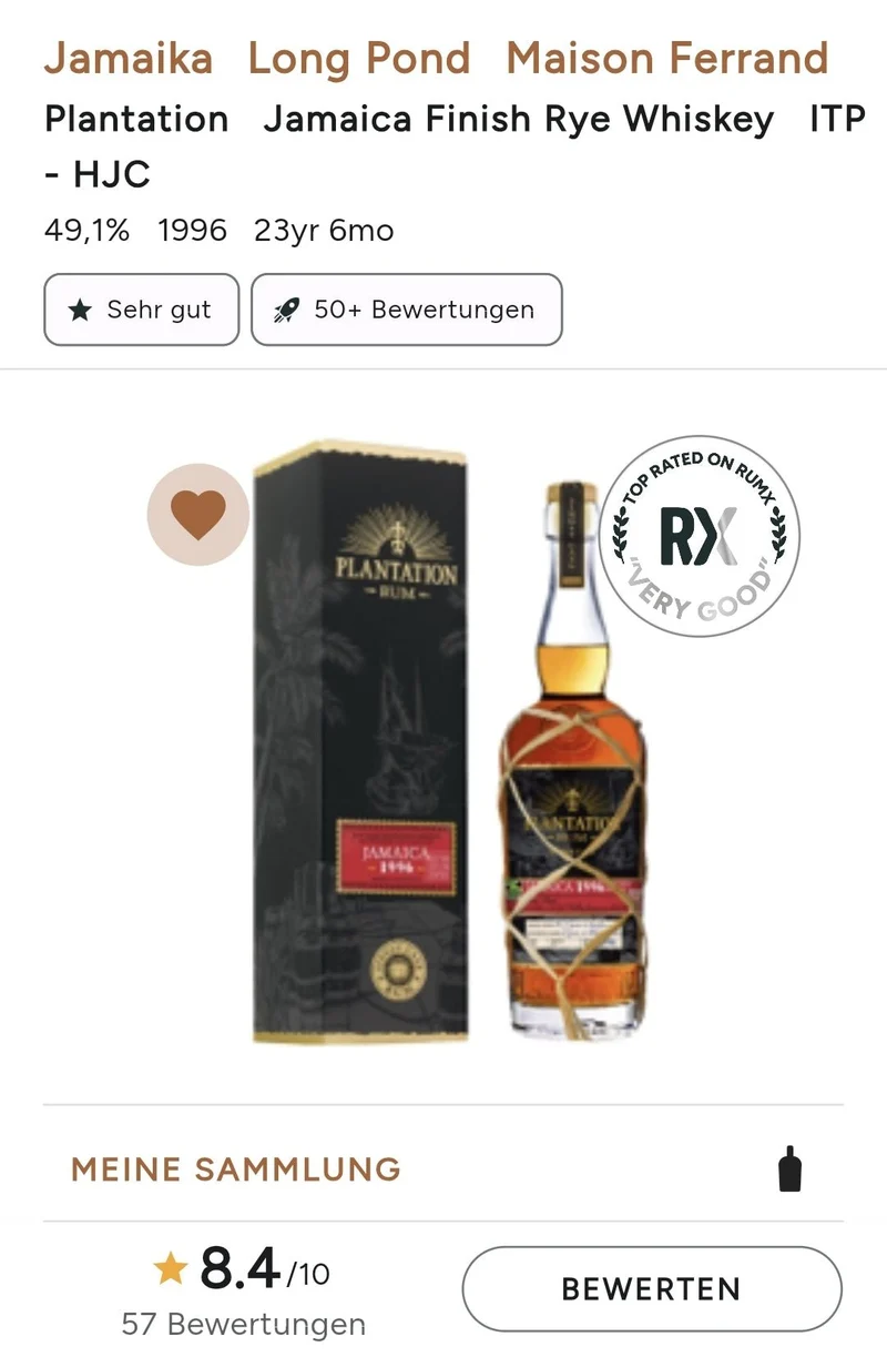 X Plantation Jamaica 23y 1996 2020 Long Pond ITP XO 0,7l 49,1%vol. Rum New York Rye Whiskey limitiert Planteray