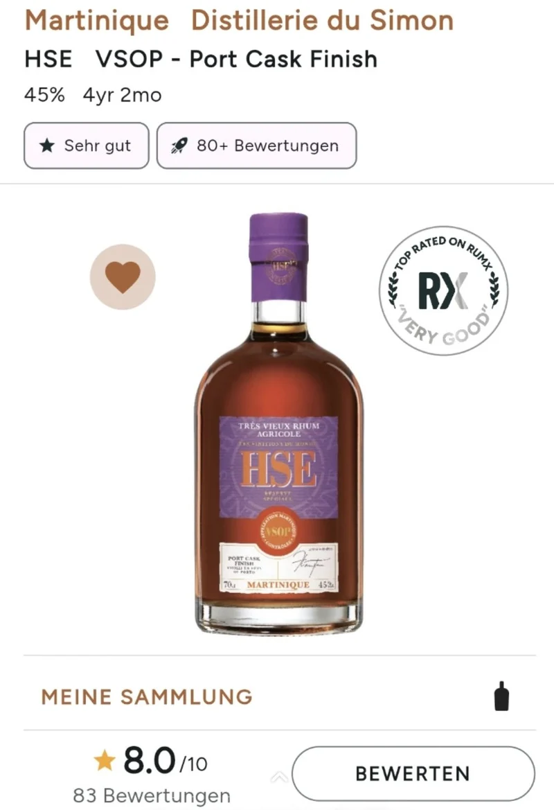 X HSE Port finish Vsop Rhum Agricole Rum Martinique 45%vol. 0,7l