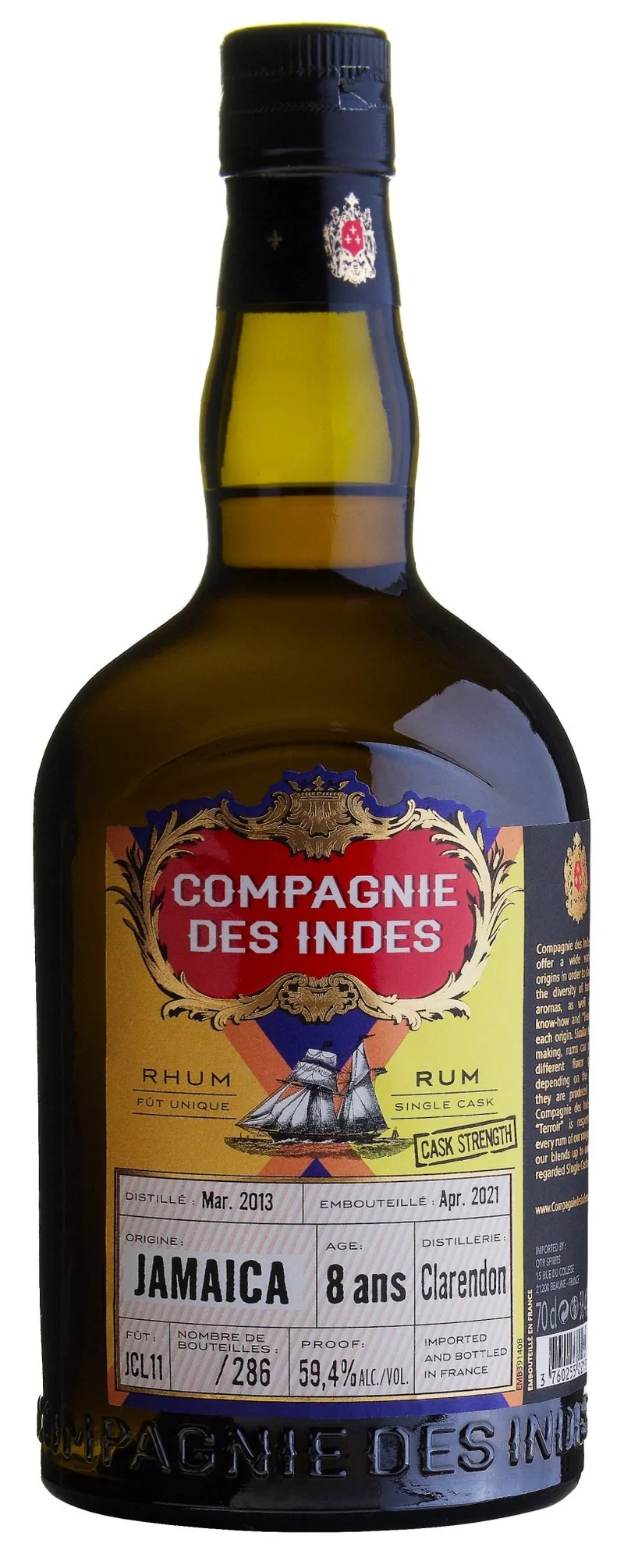 Compagnie des Indes Jamaica Clarendon 2013 2021 8 y 0,7l 59,4%vol cdi Rhum Rum