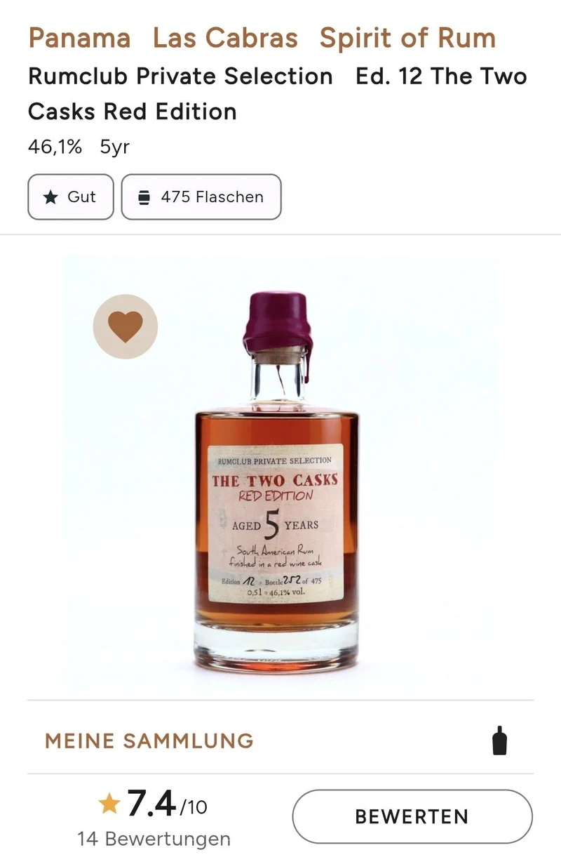 Rumclub Ed. 12 Private Rum the two cask red edition Selection 5Y 0,5l 46,1% vol. Club