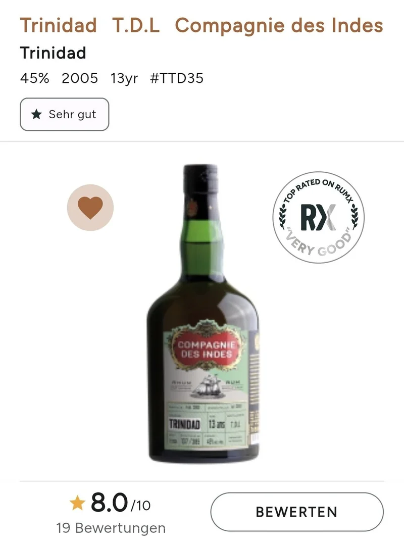 Compagnie des indes Trinidad 2005 T.D.L. Dist 13 y 45% vol. 0,7l CDI Rum tdl türkis