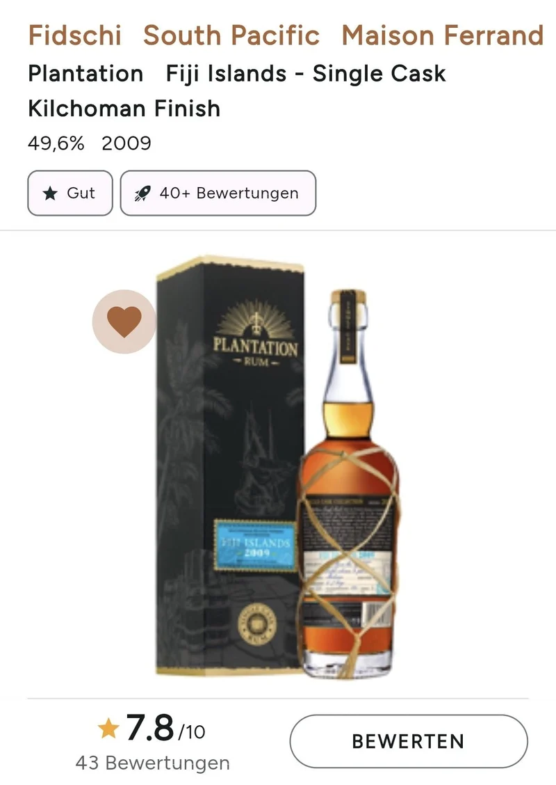 Plantation Fiji Island 2009 Kilchoman 2020 0,7l 49,6% vol. 11y single cask Islay Whisky Rum Planteray