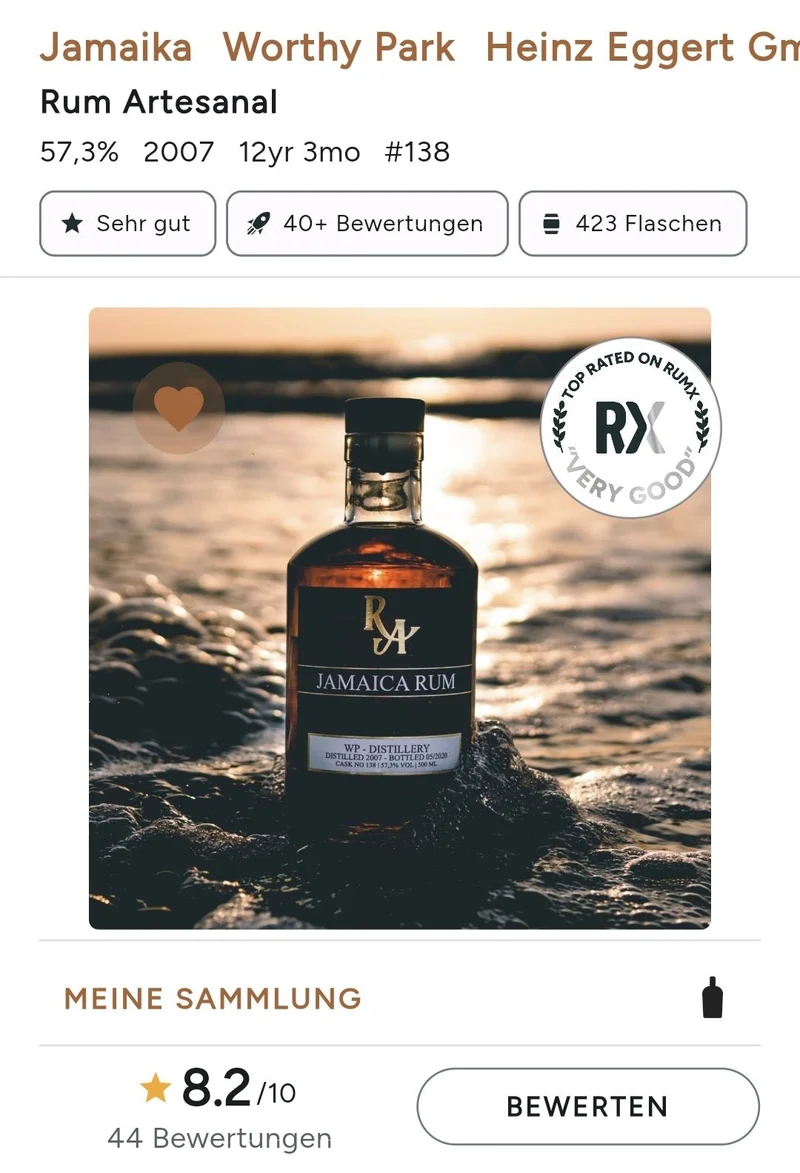RA Jamaica 2007 2020 WP Worthy Park Islay finish #138 0,5l 57,3%vol. Rum Artesanal