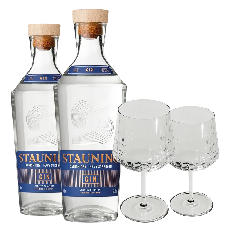 2 fl. Stauning Navy Strength Gin + 2 stk. GRATIS The Mancave Blend Gin Glas