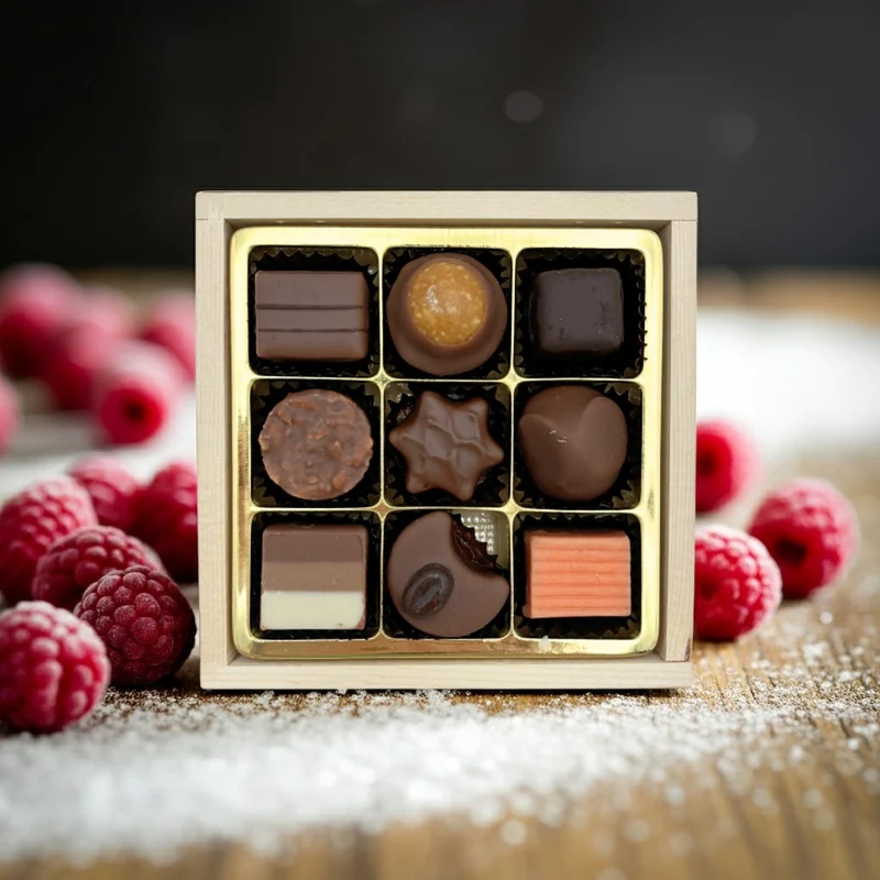 Edle Weihnachts-Holzschatulle mit Pralinés & Truffes – Aeschbach Chocolatier