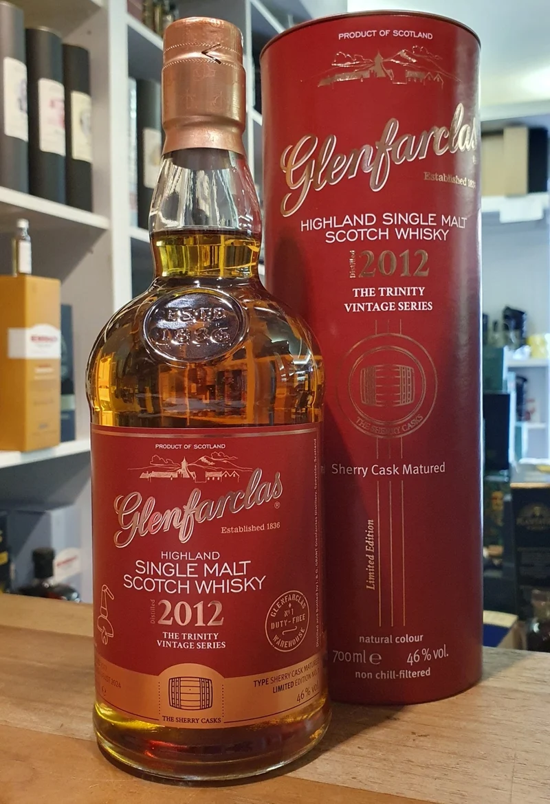 Glenfarclas 2012 sherry cask m. rote DOSE 0,7l 46 % vol. the trinity Vintage Series Edition single malt scotch whisky