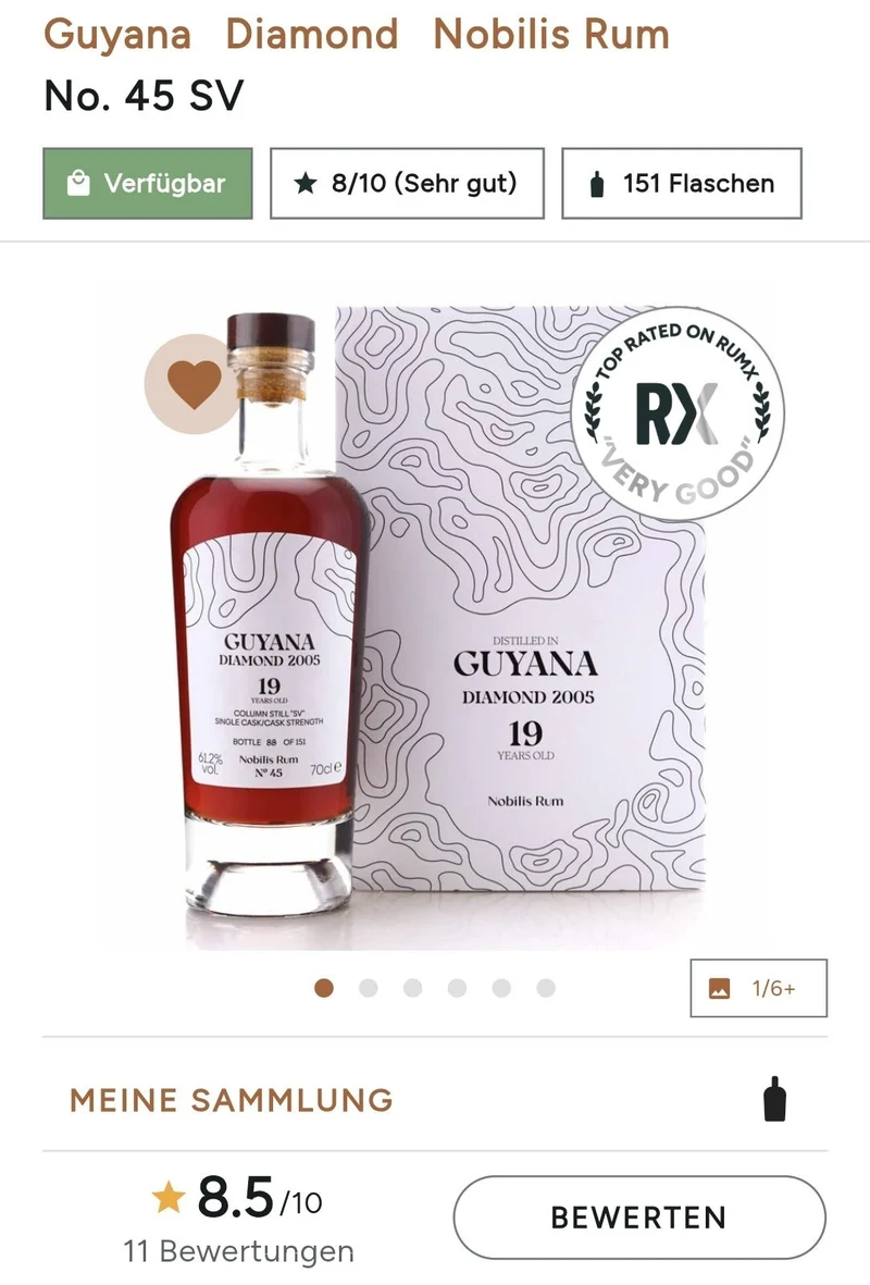 Nobilis Guyana Diamond 2005 SV 0,7l #45 61,2%vol. single cask rum