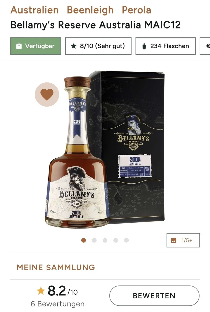 Bellamy's Reserve Australien 2006 x Dist. 0,7l 67,6 % vol. Belamys Rum limited Edition MAIC12