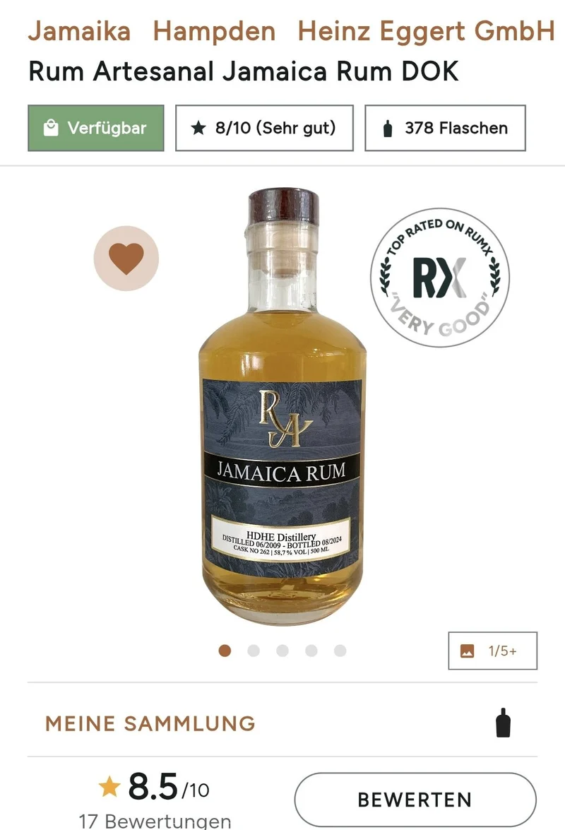 RA Jamaica Hampden 2009 HDHE DOK 0,5l #262 58,7% vol.single cask Rum Artesanal