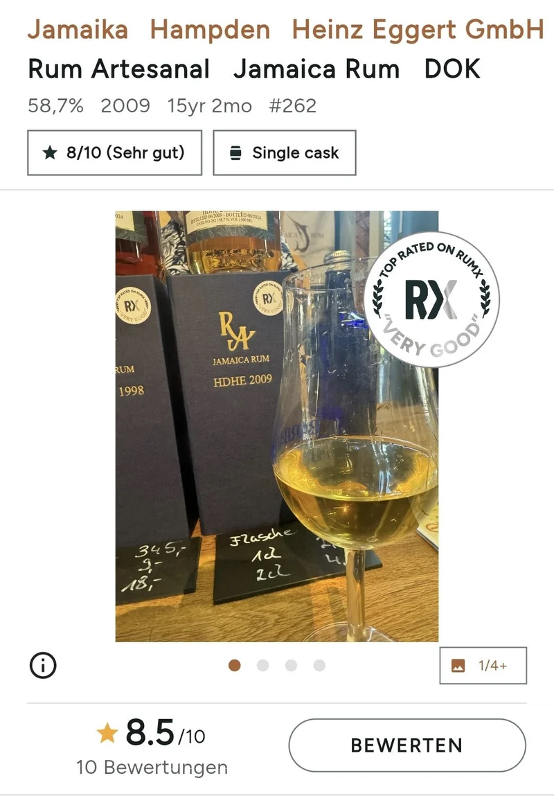 RA Jamaica Hampden 2009 HDHE DOK 0,5l #262 58,7% vol.single cask Rum Artesanal